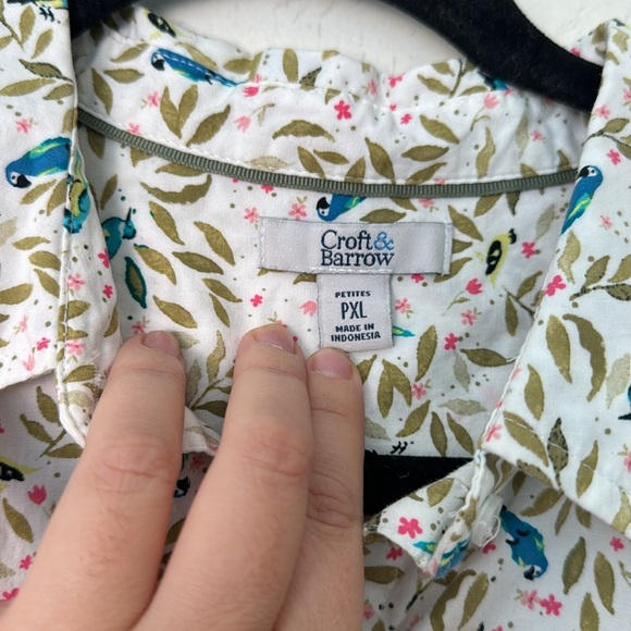 Croft & Barrow Tropical Jungle Parrot Button Up Cotton Blouse Size XL Petitie - Picture 5 of 7